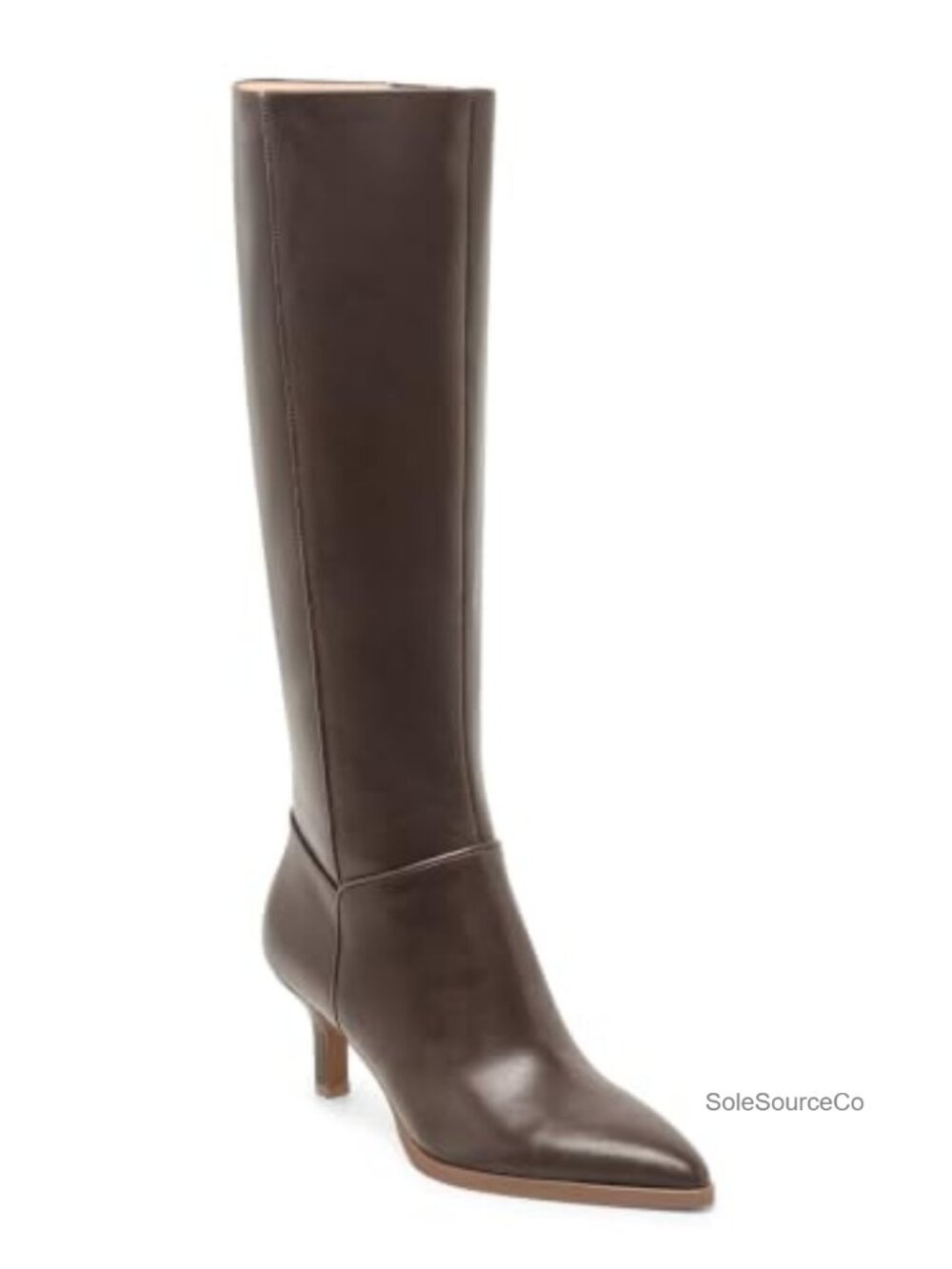 Womens Knee High Boots Pointed Toe Kitten Heel Side Zipper Faux Leather